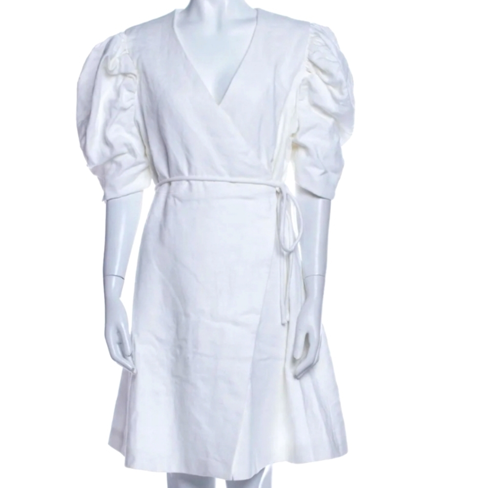 Vivienne Wu Vneck Puff Sleeve White Wrap Dress NWT